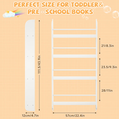 4-Tier Wall-Mounted Kids Bookshelf Anti-Tip Design High Safety Space-Saving Nursery Toy Book Organizer