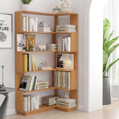 35.43 Inch Extended L-Shape Corner Anti-Drop Open Storage Bookshelf