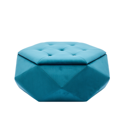 Blue Velvet Polygon Diamond Tufted Storage Ottoman, 34 inchL Lift Top Footrest with Hidden Storage Space