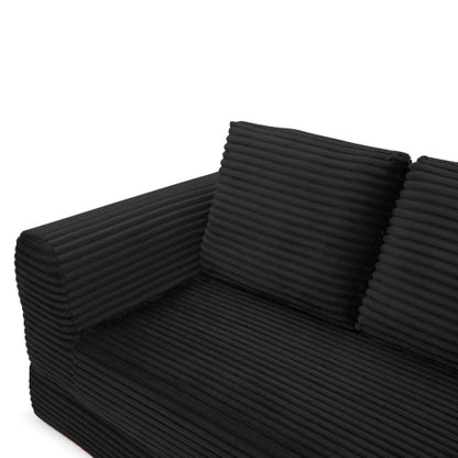 2-in-1 Folding Convertible Sofa Bed, Modern Corduroy Sleeper Couch with 2*pillows, Futon Modular Upholstered Boneless Sofa with Pull-Out Bed,Folding Floor Modular Couch for Living Room Black