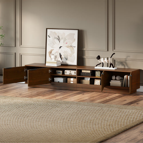 78.7 inch Walnut Sculpted Fluted Full Closed Legless TV Stand Media Console Fits Up To 85 inch TV