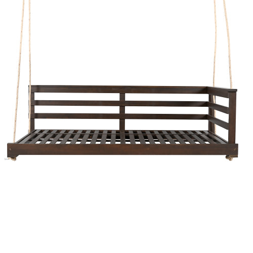 Country Patio Wooden Twin Size Swing Daybed Porch Swing Frame with 4pcs 96-inch Hemp Ropes for Backyard, Garden, Brown