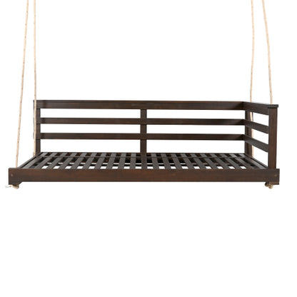 Country Patio Wooden Twin Size Swing Daybed Porch Swing Frame with 4pcs 96-inch Hemp Ropes for Backyard, Garden, Brown