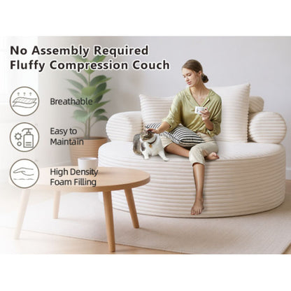 White Round Memory-Foam Sofa-Bed,Cloud Couch with 3 Pillows
