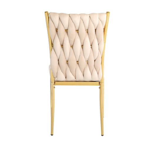 Velvet Upholstered Dining Chairs with Metal Legs, Set of 2, Beige