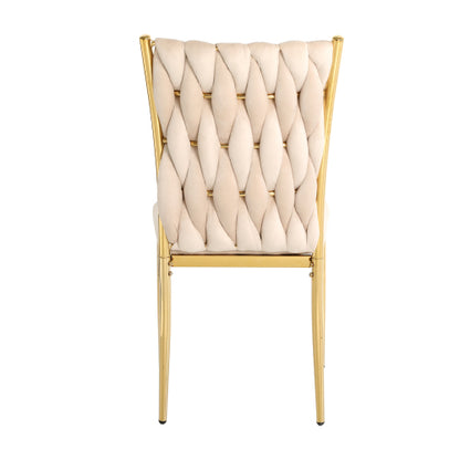 Velvet Upholstered Dining Chairs with Metal Legs, Set of 2, Beige