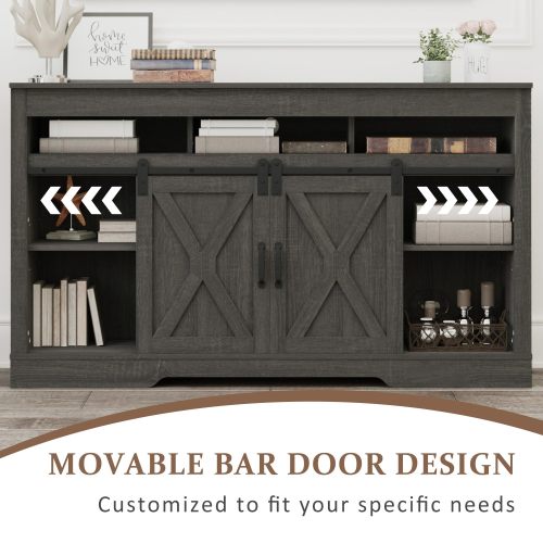 Farmhouse 58 inch TV Stand with Sliding Barn Door and Storage Cabinets