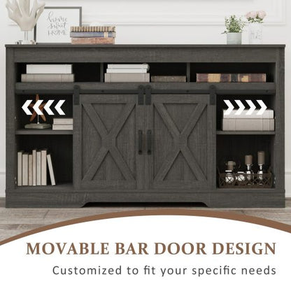 Farmhouse 58 inch TV Stand with Sliding Barn Door and Storage Cabinets