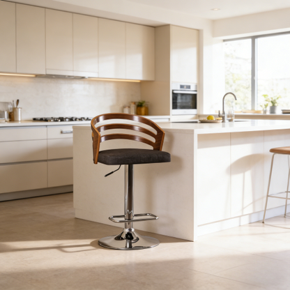 Modern Wood Back Adjustable Swivel Bar Stool with Cushion