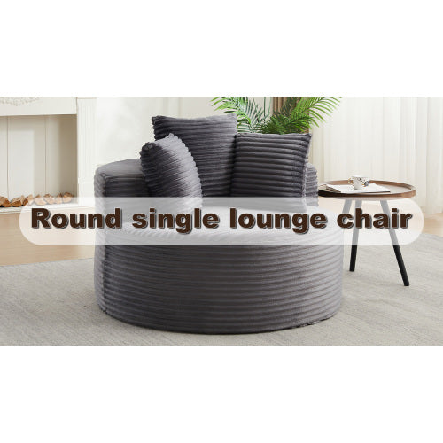 43 inch  Round Corduroy Single Lounge Chair, Minimalist Style with 3 Pillows