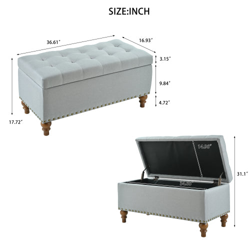 36.61 inch Linen Storage Ottoman Bench with Safety Hinge, Grey