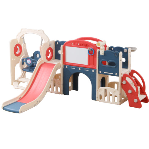 12 in 1 Indoor Outdoor Playset for Toddlers 1 3 Swing Slide Combo Climber Basketball Hoop Red Blue