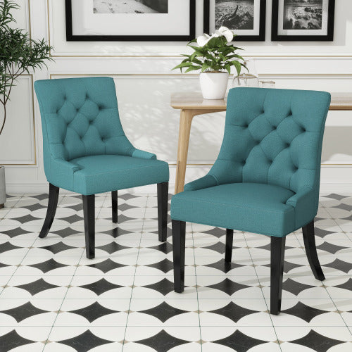 Contemporary Tufted Dining Chairs Set of 2, Polyester Upholstered Arm Chairs with Rubberwood Tapered Legs