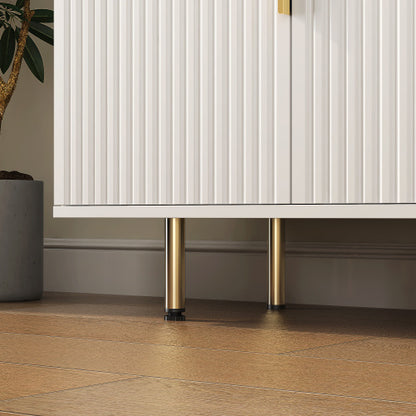 White Fluted Panel Sideboard Buffet Cabinet Adjustable Shelf Home Accent Storage Cabinet