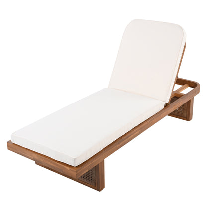 Outdoor Lounge Chair - Acacia Wood  PE Rattan Design with White Cushion