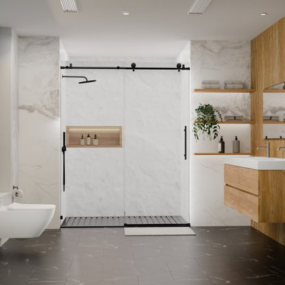 6-60"W x 76"H Frameless Shower Door, Sliding Shower Door, with Premium 5/16"(8mm)Thick Tempered Glass Shower Enclosure ,Chrome Matte Black With Buffer
