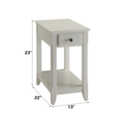 White Accent Table Drawer Shelf Storage Tapered Leg Bronze Handle Unit