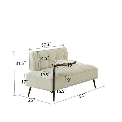 54-Inch Modern Velvet 2-Seater Sofa with Built-In 360 degree  Rotating Side Table
