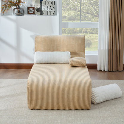 34.2 inch  Coffee Corduroy Boneless Chaise Lounge Sofa
