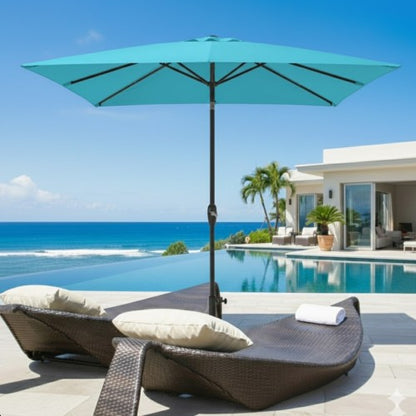 6.5 x 10 ft Turquoise Rectangular Patio Umbrella with Crank, Tilt, Polyester UV-Resistant Canopy for Pool, Backyard & Patio (Without base)