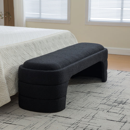 64.96inch Wide Modern Upholstered Armless Upholstered Bedroom Benches End of Bed Bench for Entryway, Chenille Ottoman Foot Stool for Living Room and Bedroom, Entryway, Black Boucle
