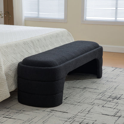 64.96inch Wide Modern Upholstered Armless Upholstered Bedroom Benches End of Bed Bench for Entryway, Chenille Ottoman Foot Stool for Living Room and Bedroom, Entryway, Black Boucle