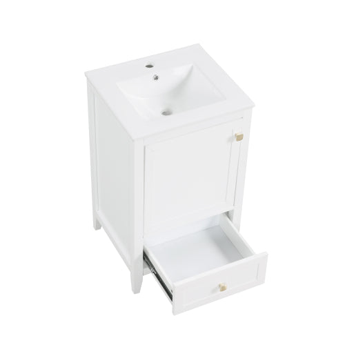 20" Bathroom Vanity with Sink, Bathroom Cabinet with Soft Closing Door, Storage Rack and A Drawer, White