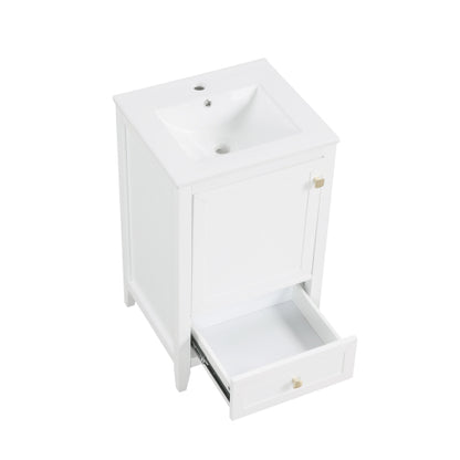 20" Bathroom Vanity with Sink, Bathroom Cabinet with Soft Closing Door, Storage Rack and A Drawer, White