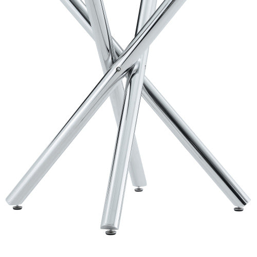 Modern Electroplated Metal Leg Bar Table with Tempered Glass Top, Sturdy Cross-Leg Pub Table for Home Bar, Kitchen Island, Living Room