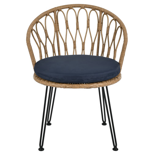 U_STYLE Outdoor Leisure Set, 2 Rattan Single Chairs with A Glass Round Table, Perfectly Suited for Patios, Balconies, and Courtyards