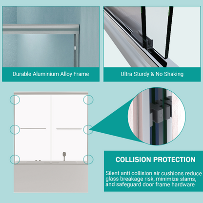 56"-60" W x 58" H Double Sliding Bathtub Shower Door, Semi-Frameless Bypass Tub Door, 1/4" (6mm) Tempered Glass with Explosion-Proof Film, Adjustable Aluminum Alloy Frame, Brushed Nickel 24D03-T60BNX