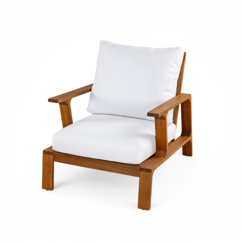Patio Accent Chair 27.6" Wood Chair Outdoor Lounge Chair for Patios, Gardens, or Balcony, Teak Finish  White Cushion