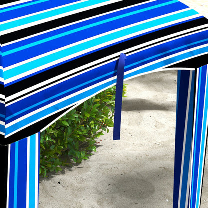Outsunny 5.9' x 5.9' Portable Beach Umbrella, Ruffled Outdoor Cabana with Walls, Vents, Sandbags, Carry Bag, Blue Stripe