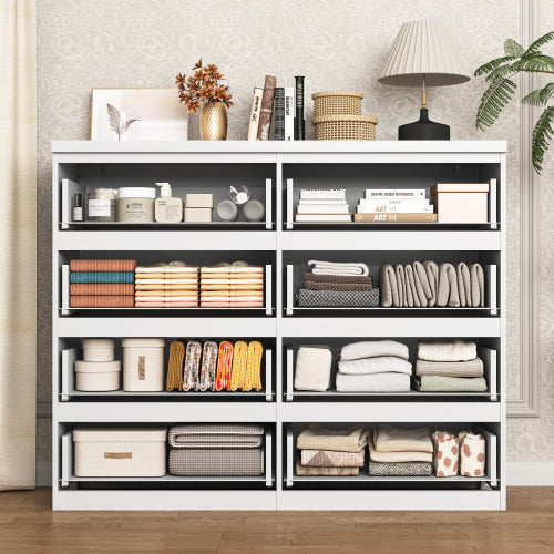 8 Drawers Dresser for Bedroom, Wood Bedroom Dresser Modern Drawer Chest, 8 Chest of Drawer, Tall Dresser for Closet, Dressers Organizer for Living Room, Closet, White