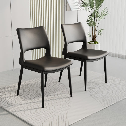 Set of 2 Modern Black PU Leather Dining Chairs, Stable Metal Frame Multi-Space Armless Side Chairs