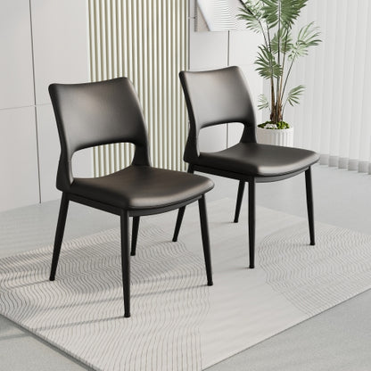 Set of 2 Modern Black PU Leather Dining Chairs, Stable Metal Frame Multi-Space Armless Side Chairs