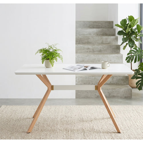 Modern Minimalist Dining Table with MDF Top and Metal Legs, White