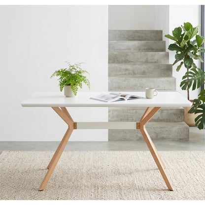 Modern Minimalist Dining Table with MDF Top and Metal Legs, White