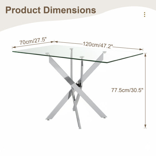 47.24 Inch Tempered Glass Table with Silver Legs