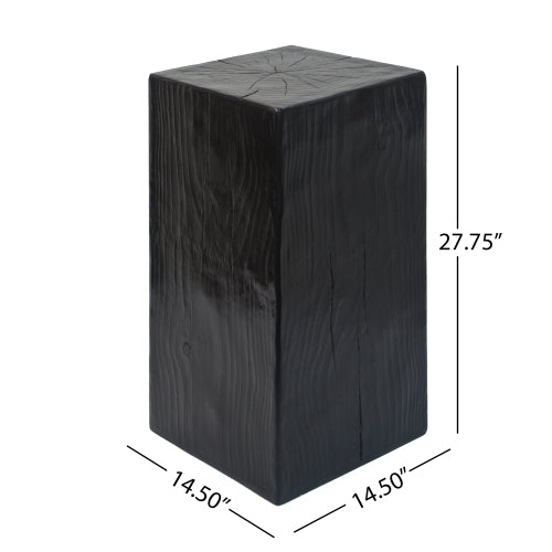Wood-Look Square-Column MGO End Table, H27.75",Wood-Like Distressed Finish, Mix with Different Heights, Indoor Outdoor Use,Black Color
