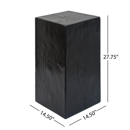 Wood-Look Square-Column MGO End Table, H27.75",Wood-Like Distressed Finish, Mix with Different Heights, Indoor Outdoor Use,Black Color