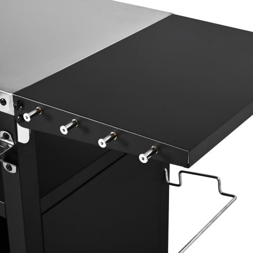 33.9 inch Outdoor Grill Cart with Drop Leaf, Outdoor Metal Bar Cart Pizza Oven Table with Wheels, Stainless Steel Top, Outdoor Kitchen Island with Storage Cabinet & Spice & Paper Rack for BBQ, Waterpr