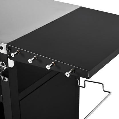 33.9 inch Outdoor Grill Cart with Drop Leaf, Outdoor Metal Bar Cart Pizza Oven Table with Wheels, Stainless Steel Top, Outdoor Kitchen Island with Storage Cabinet & Spice & Paper Rack for BBQ, Waterpr