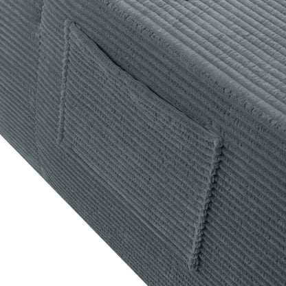 Grey Convertible Corduroy Boneless Chaise Lounge Sleeper Sofa-Bed with Cup-Holder Wide Armrest & Throw Pillows No-Assembly