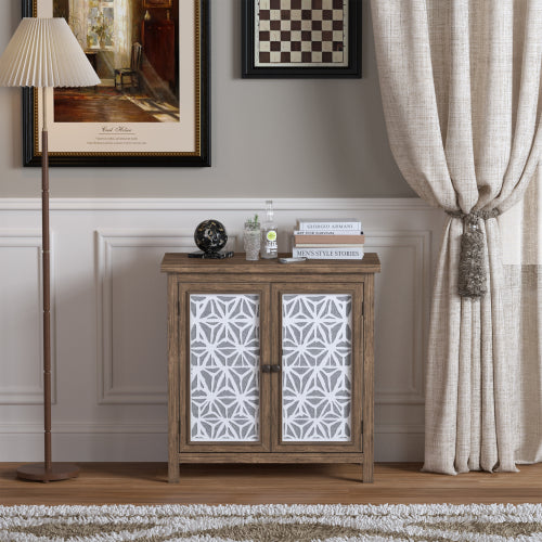 Rustic Wood Storage Cabinet with Metal Linen Doors