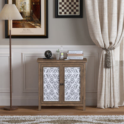 Rustic Wood Storage Cabinet with Metal Linen Doors
