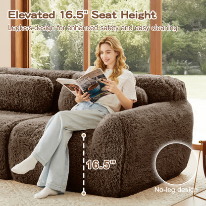 114 inch  Chocolate Plush Modular Sectional Sofa,Buckle Connection,No Assembly,Throw Pillows
