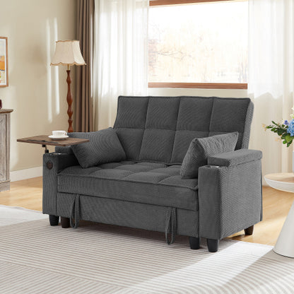 Dark Grey Loveseat Sofa with Storage,USB Ports,Cup Holder & Swivel Table