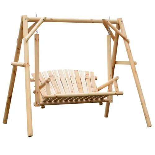 Wooden Swing 2-Seat Wooden Swing Bench, Ergonomic Design, 'A' Frame Construction, Stable and Non-Slip, Solid Wood Frame Log Garden Swing