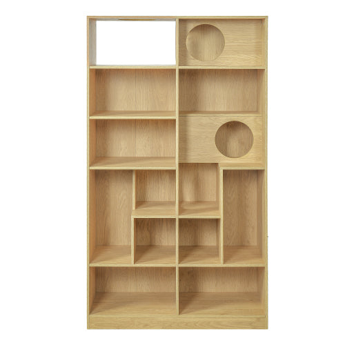 Modern Cat House Bookshelf with Storage and Litter Box Natural